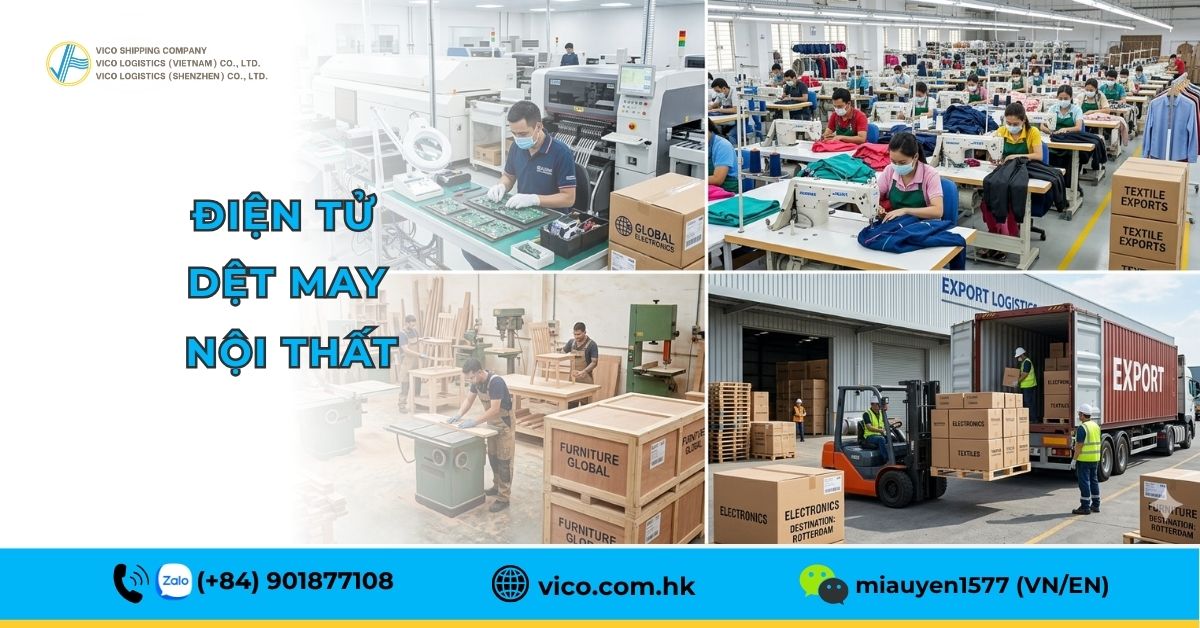 Các ngành sản xuất Việt Nam: điện tử, dệt may, nội thất xuất khẩu