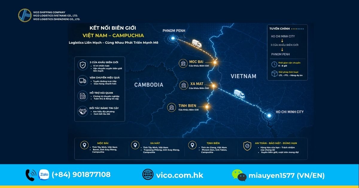 Dịch vụ vận tải hàng hóa Việt Nam - Campuchia trọn gói VICO Logistics