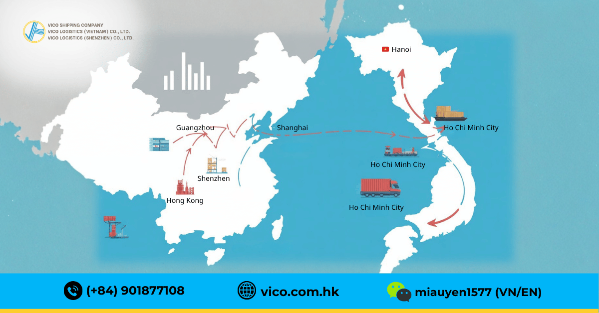 shipping routes from Guangzhou Shenzhen Shanghai to Vietnam map